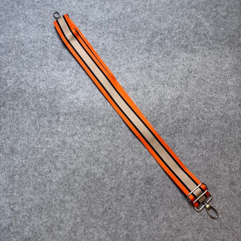 Adjustable Wide Replacement Purse Strap Orange Beige Black Stripe Silver Clips